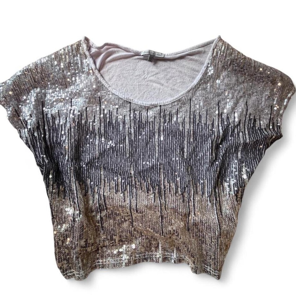 Charlotte Russe Y2K Silver Sequin Ombre Crop Top XS Short Sleeve Silver Gold
